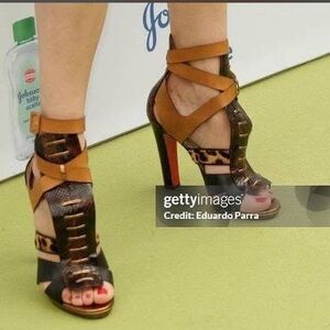 Christian Louboutin Reny Mixed-Media Python Pony Hair Ankle Strap Sandals